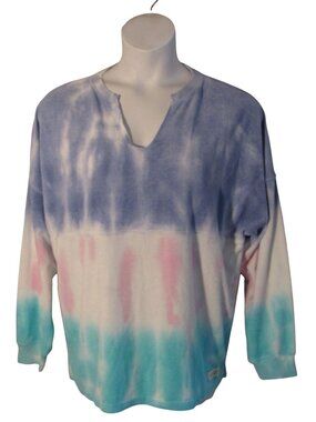 Simply Southern L Pink Blue Aqua Tie Dye Terrycloth Sweatshirt Shirt